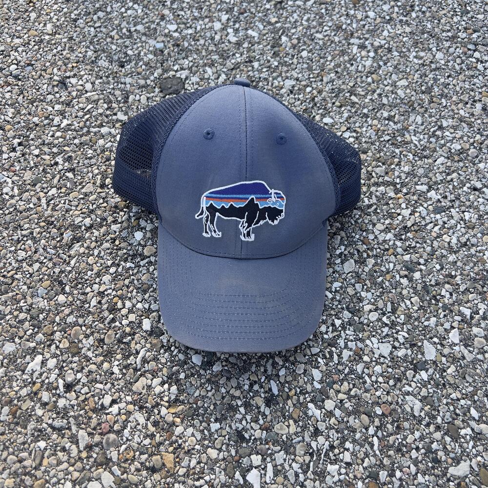 Patagonia Hat Cap Snap Back Mens One Size Blue Mesh Trucker Bison Buffalo Logo